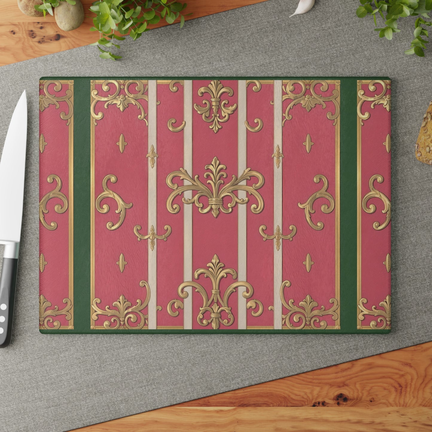 Elegant Pink Baroque Glass Cutting Board, Kitchen Decor, Gift for Chef, Housewarming, Wedding, Culinary Art, Cooking Accessory
