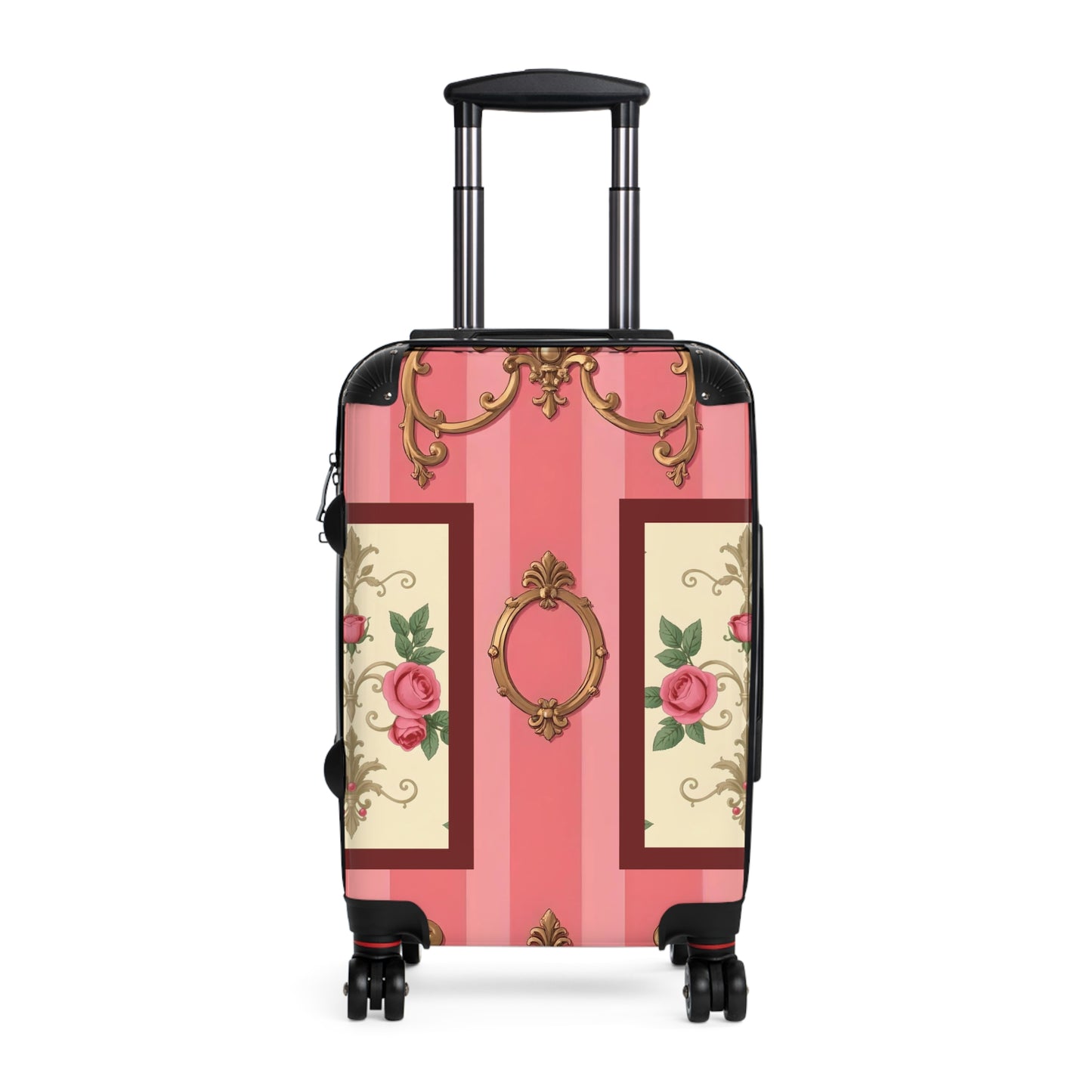 Vintage Floral Design Suitcase | Stylish Travel Luggage for Fashion Lovers - Pink Striped Baroque & Roses