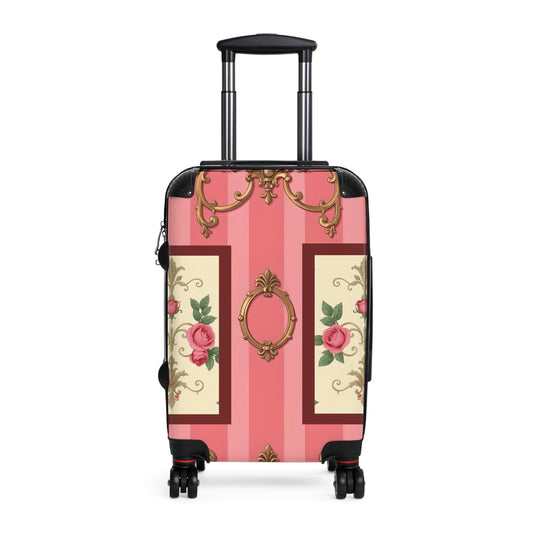 Vintage Floral Design Suitcase | Stylish Travel Luggage for Fashion Lovers - Pink Striped Baroque & Roses