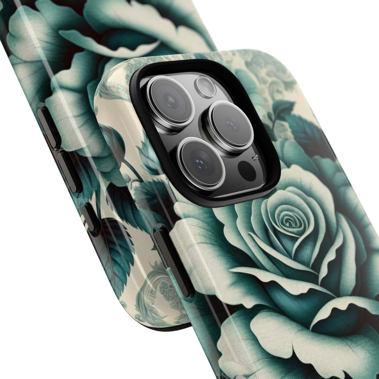 Elegant Floral Motif Phone Case - Tough Cases with Vintage Design - Teal Roses & Damask