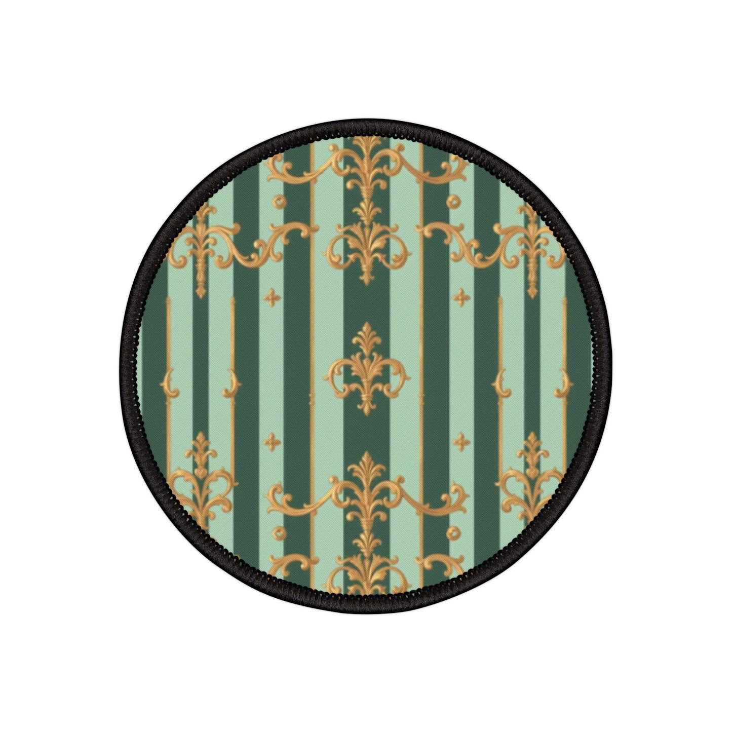 Elegant Vintage Iron-On Patches for Jackets, Bags, DIY Fashion, Unique Style Accessories - Mint Green & Teal Striped Gold Baroque