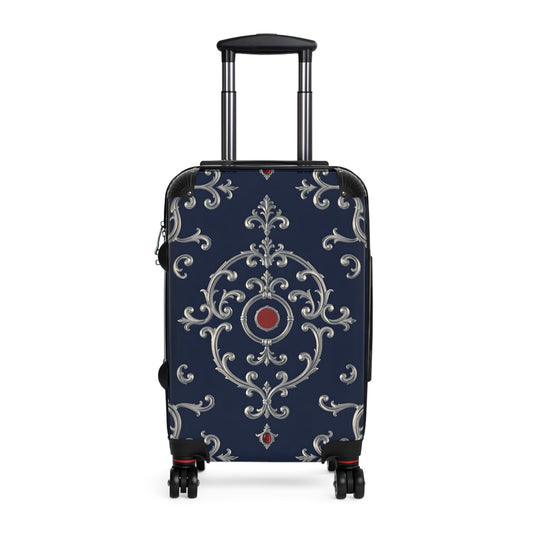 Stylish Travel Suitcase with Elegant Design, Luggage for Vacations, Weekend Getaways, Travel Accessories - Blue & Red Silver Baroque