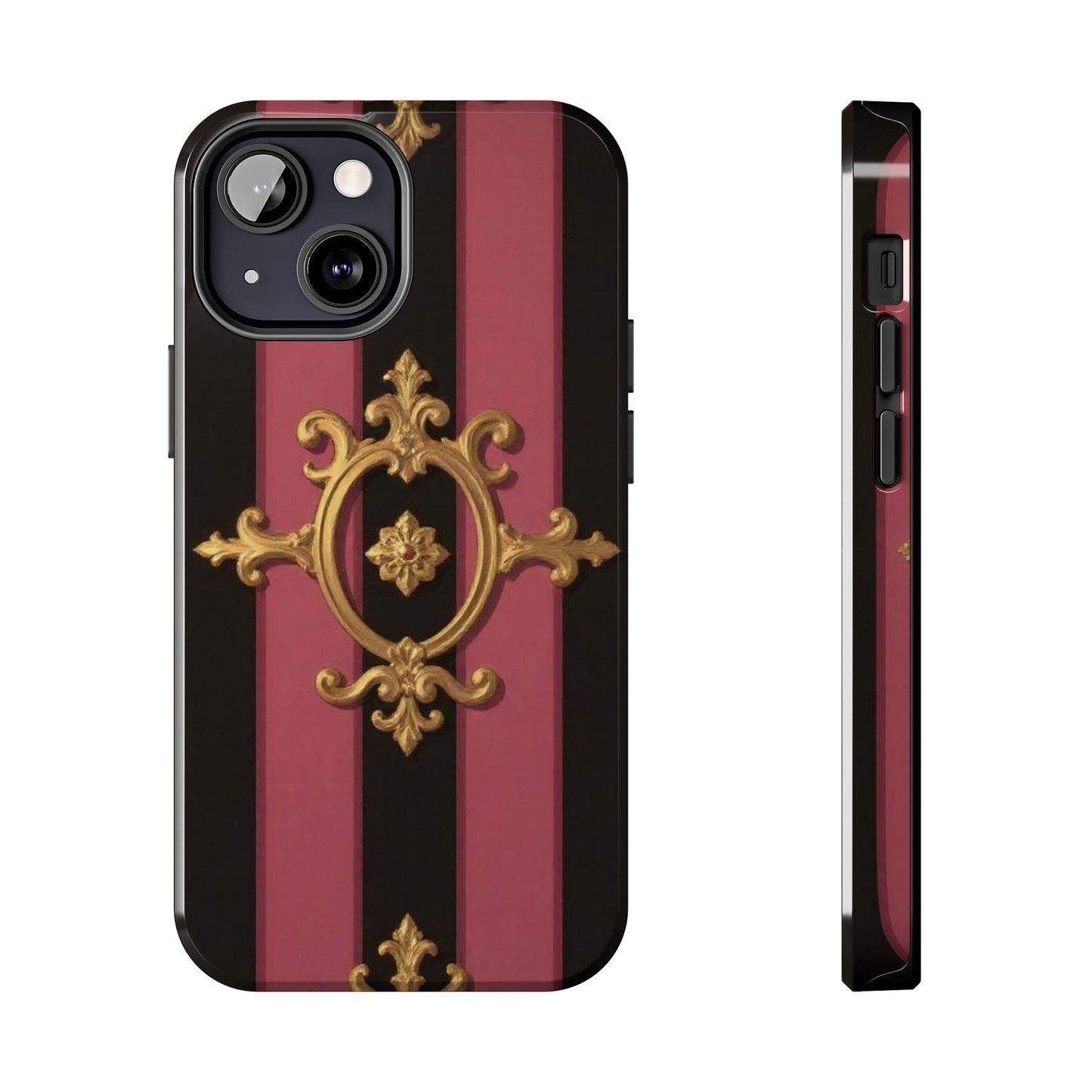 Elegant Black & Mauve Striped Gold Baroque Tough Phone Cases, Luxe Phone Covers, Fashionable Mobile Cases, Gift for Her, Holiday Phone Accessories