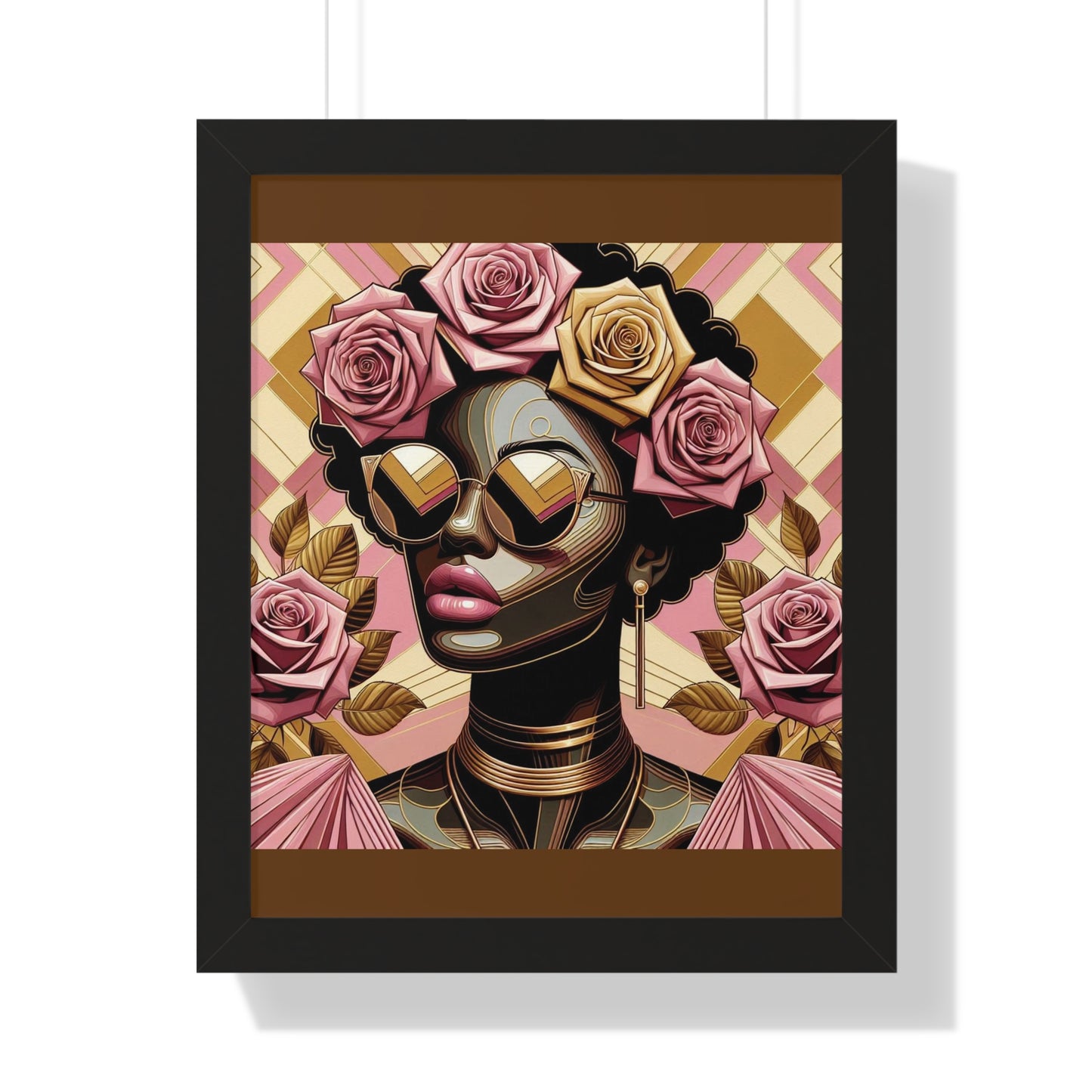 Elegant Framed Vertical Poster of Floral Woman, Home Decor, Wall Art, Gift for Her, Feminine Art Print - Pink Roses Lady