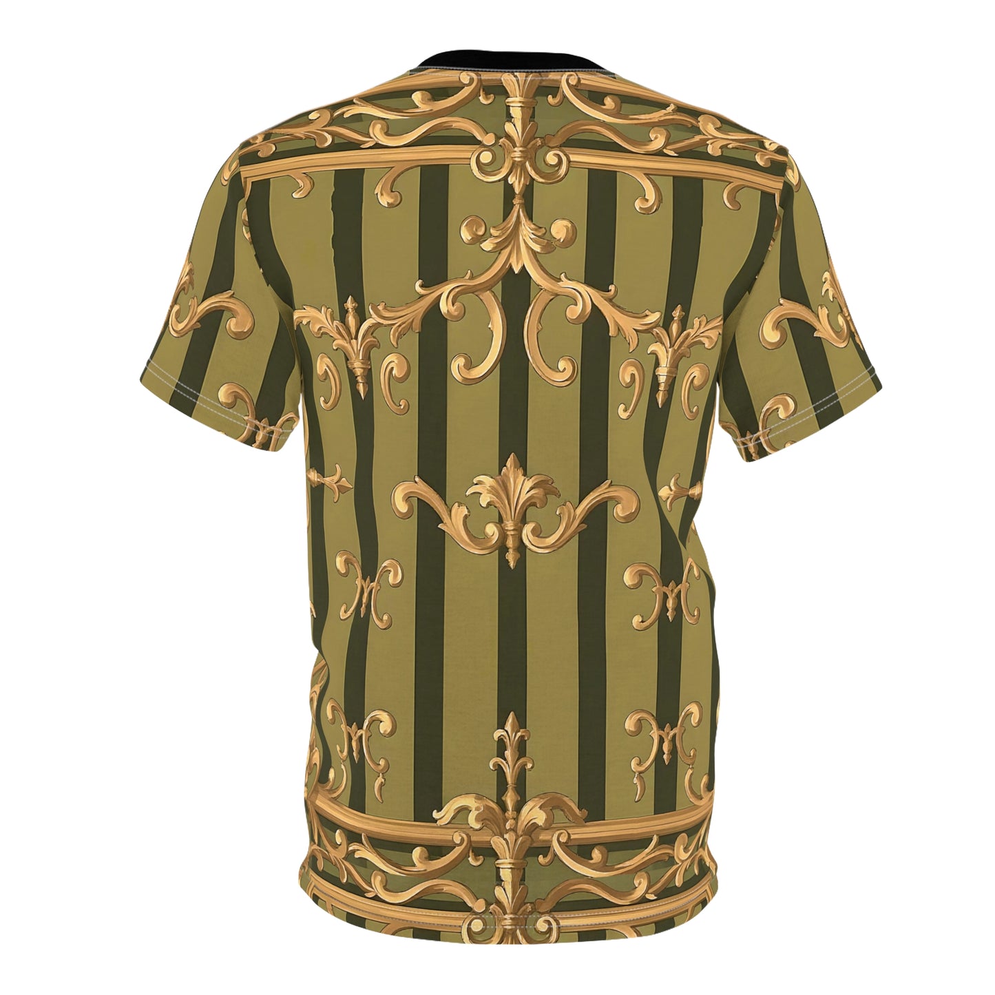 Elegant Vintage Print Unisex Tee, Retro Style T-Shirt, Fashionable Gift, Fashion Top, Unique Casual Wear - Olive Green Striped Rococo