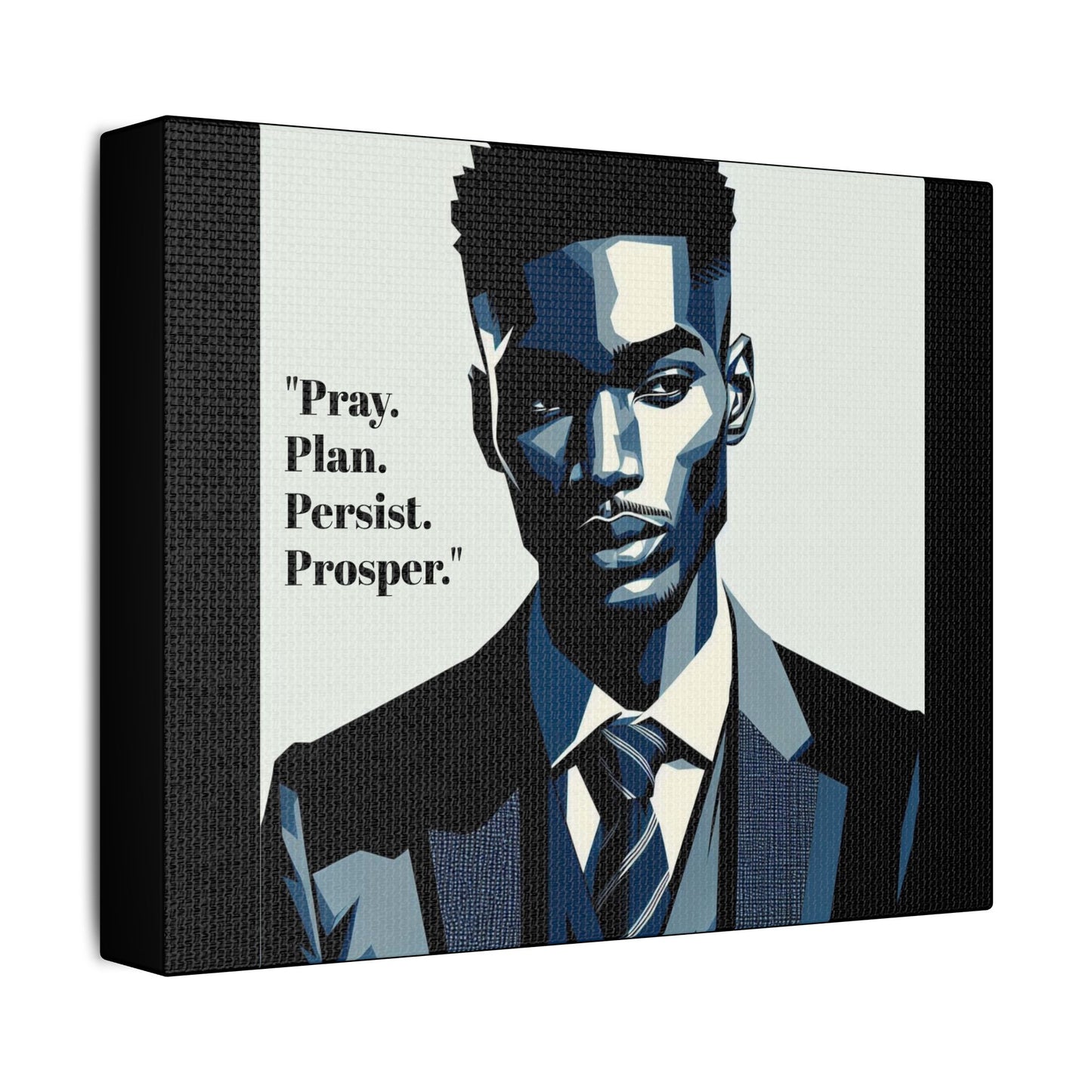 Afro Art Print Canvas, Wall Decor, Satin Stretched Canvas, African American Art, Office Decor, Home Decor - "Pray. Plan. Persist. Prosper."