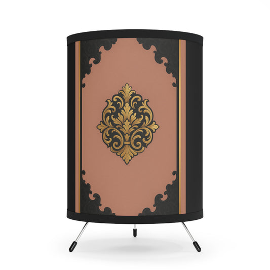 Mauve & Black-Gold Baroque Luxurious Tripod Lamp with Elegant High-Res Printed Shade, Home Decor, Modern Lighting, Vintage Style, Bedroom Accent