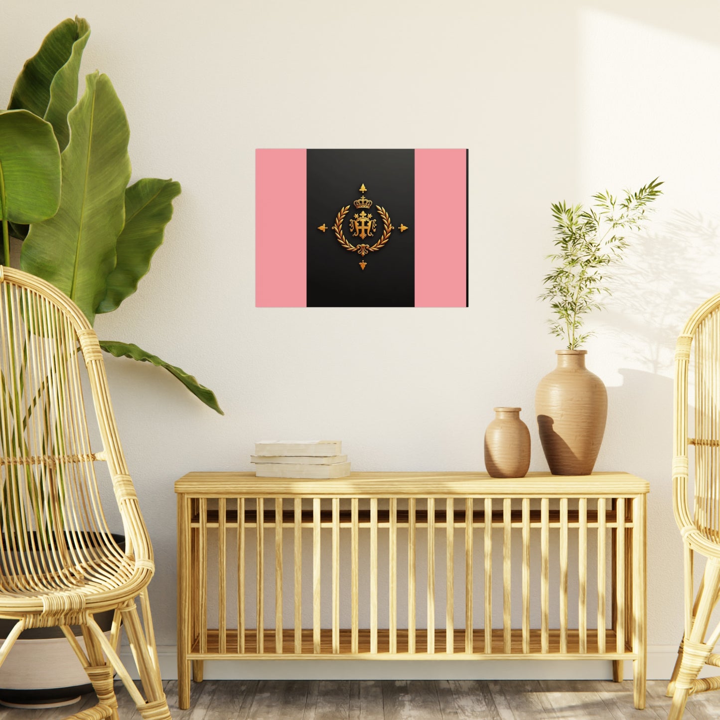 Elegant Wall Art Foam Board, Luxurious Home Decor, Modern Design Display, Stylish Room Accent, Office Decor, Unique Gift - Pink Striped Gold Crest