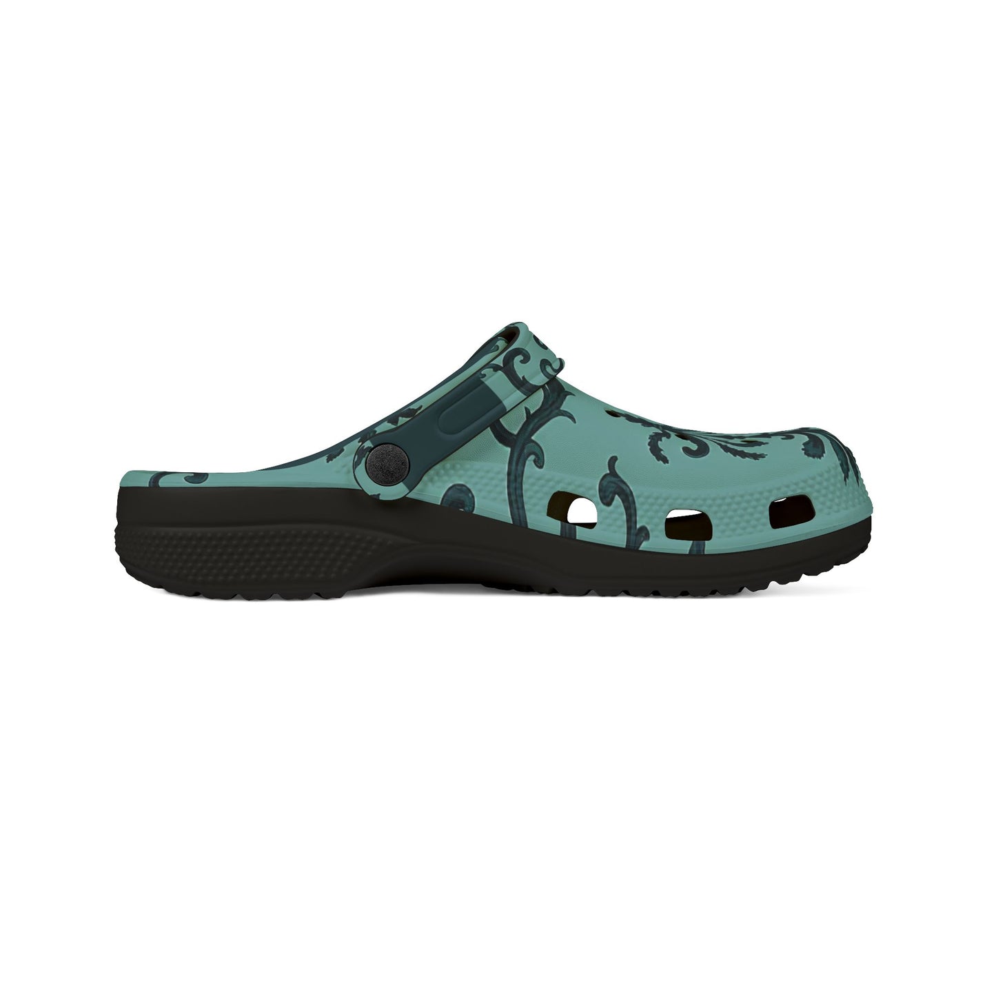 Stylish EVA Foam Rubber Clogs with Elegant Pattern | Comfortable Footwear for Home & Outdoors, Casual Slip-Ons, Spring Fashion - Teal Striped Rococo
