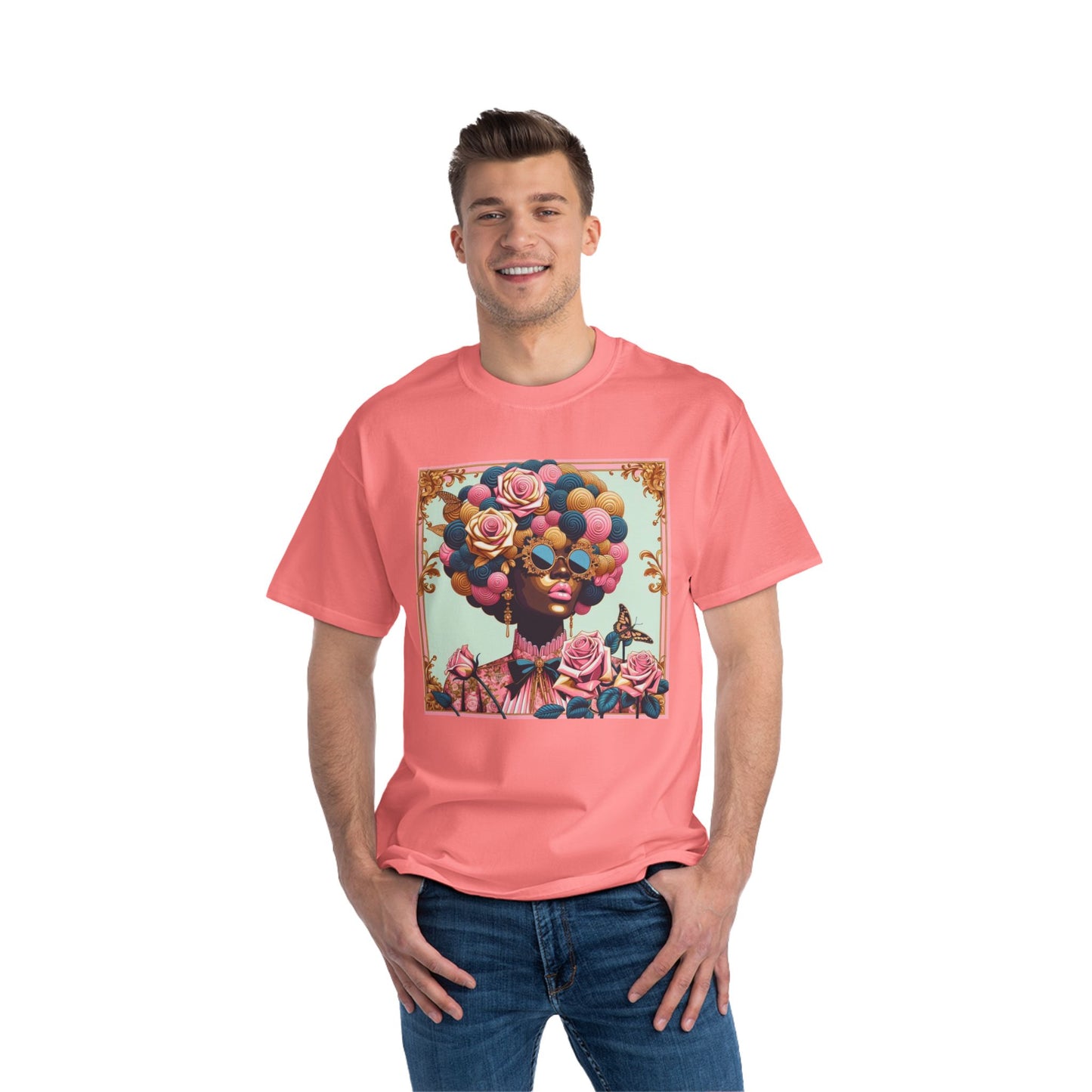 Vibrant Art Tee - Short-Sleeve T-Shirt with Colorful Floral Design, Art Lovers Gift, Trendy Summer Fashion - Lady In Pink Baroque