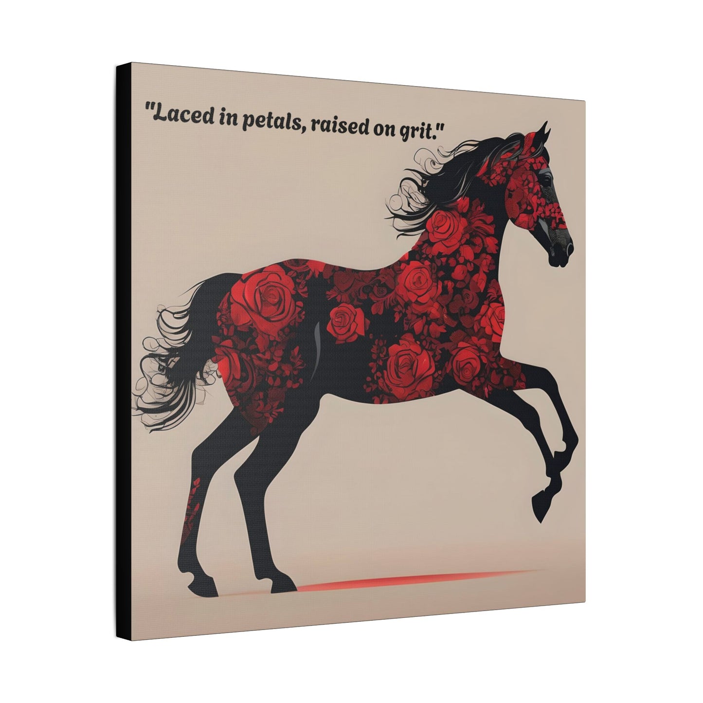 Art Print Canvas, Wall Decor, Satin Stretched Canvas, Equestrian Art, Office Decor, Home Decor - "Laced in petals"