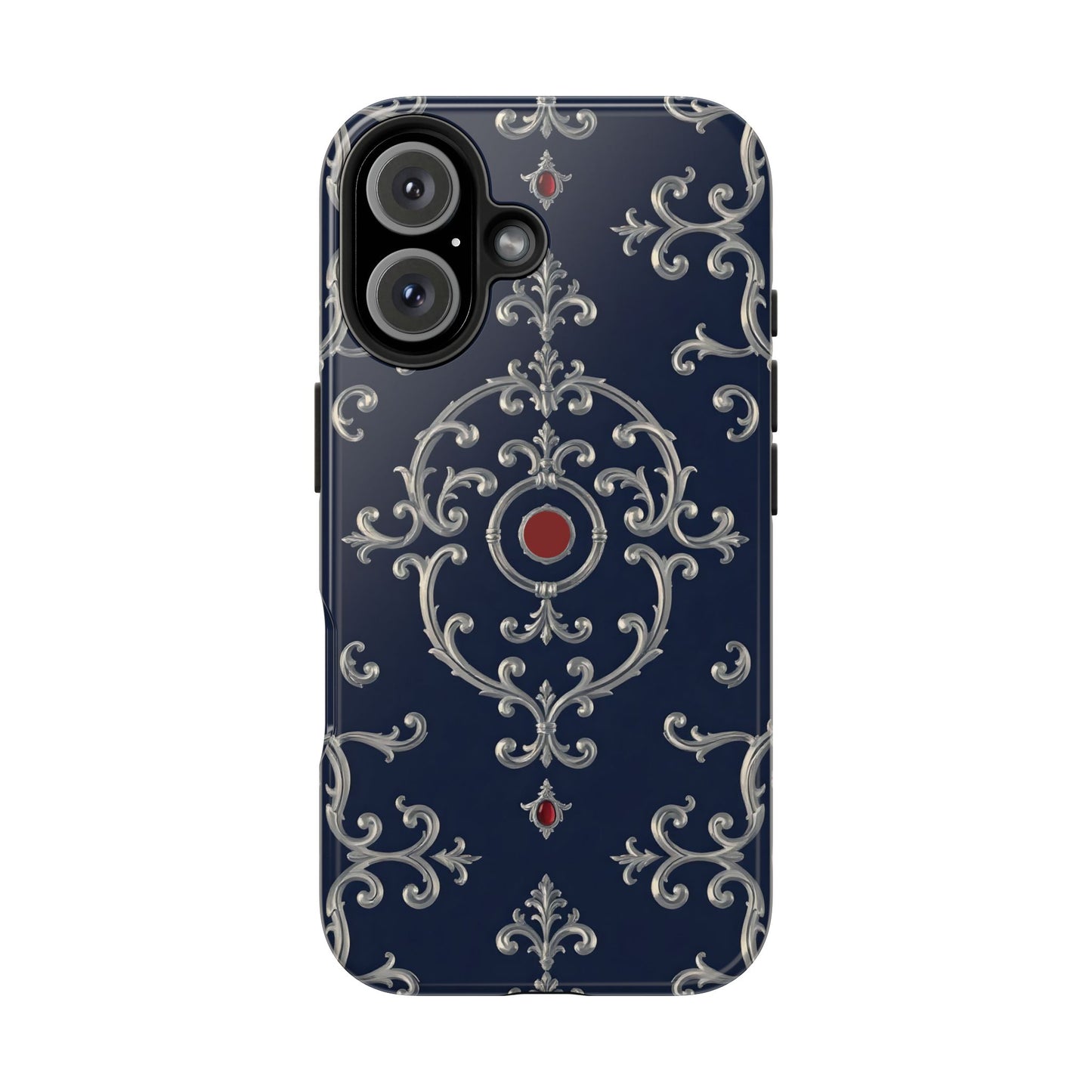 Elegant Patterned Tough Phone Cases for Stylish Protection, Gift for Her, Unique Accessories - Blue & Red Striped Silver Baroque