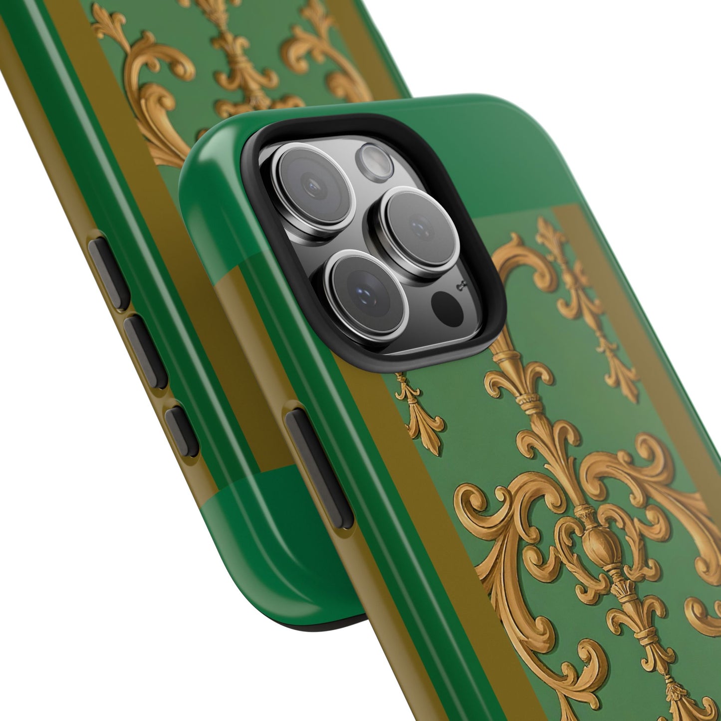 Elegant Floral Tough Phone Case, Durable Phone Cover, Gifts for Her, Stylish Protection, Chic Phone Accessory - Olive Green Striped Rococo