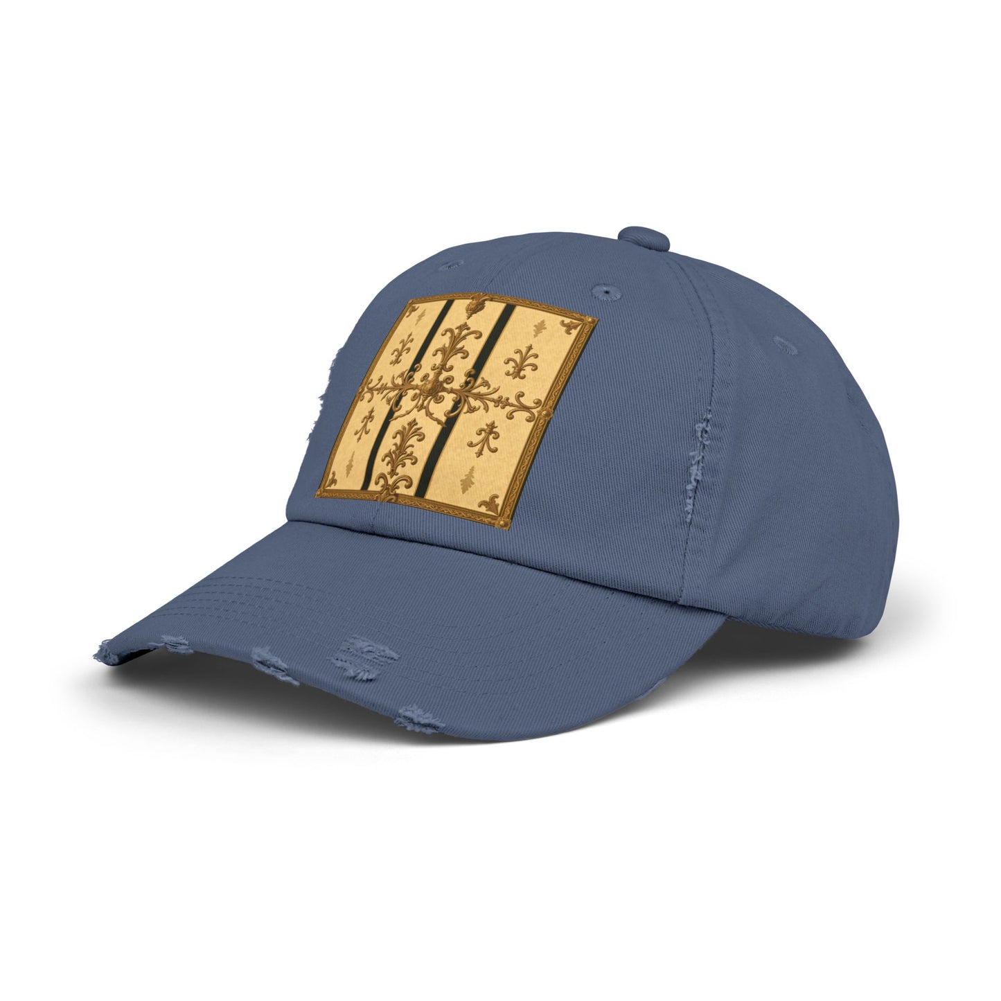 Vintage-Inspired Unisex Distressed Cap with Rustic Floral Design | Perfect for Casual Outings, Gift Ideas - Matte Yellow Striped Antique Rococo