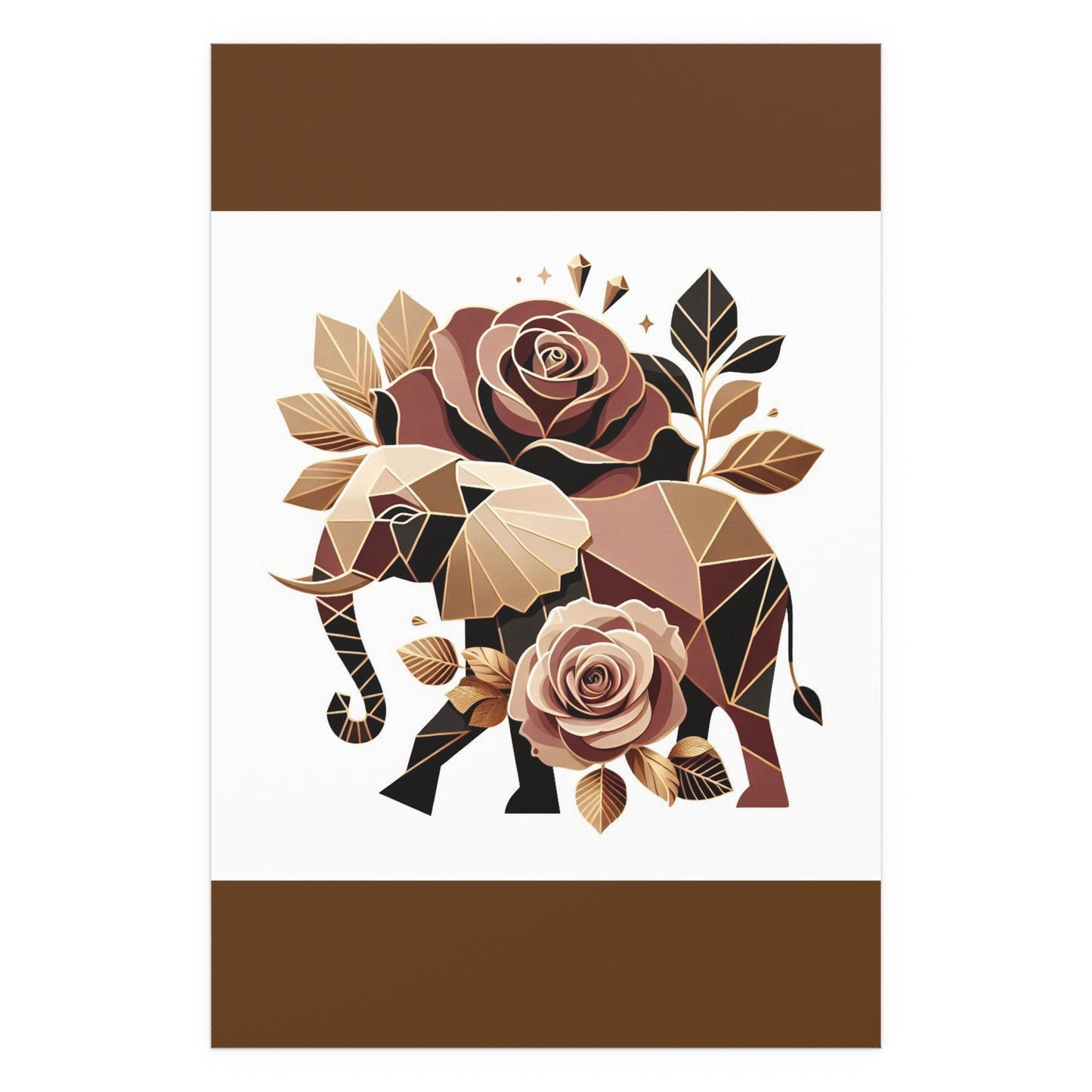 Elegant Floral Silk Poster - Indoor/Outdoor Wall Art for Home Decor - Brown & Gold Elephant & Roses