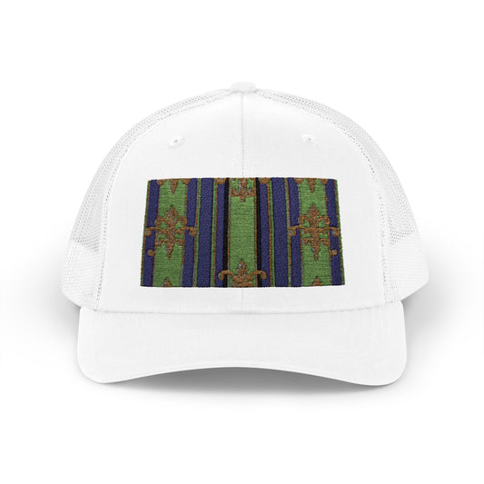 Vibrant Snapback Trucker Cap with Colorful Pattern, Baroque Hat for Festivals, Unisex Cap, Summer Accessory - Green Striped Gold Baroque