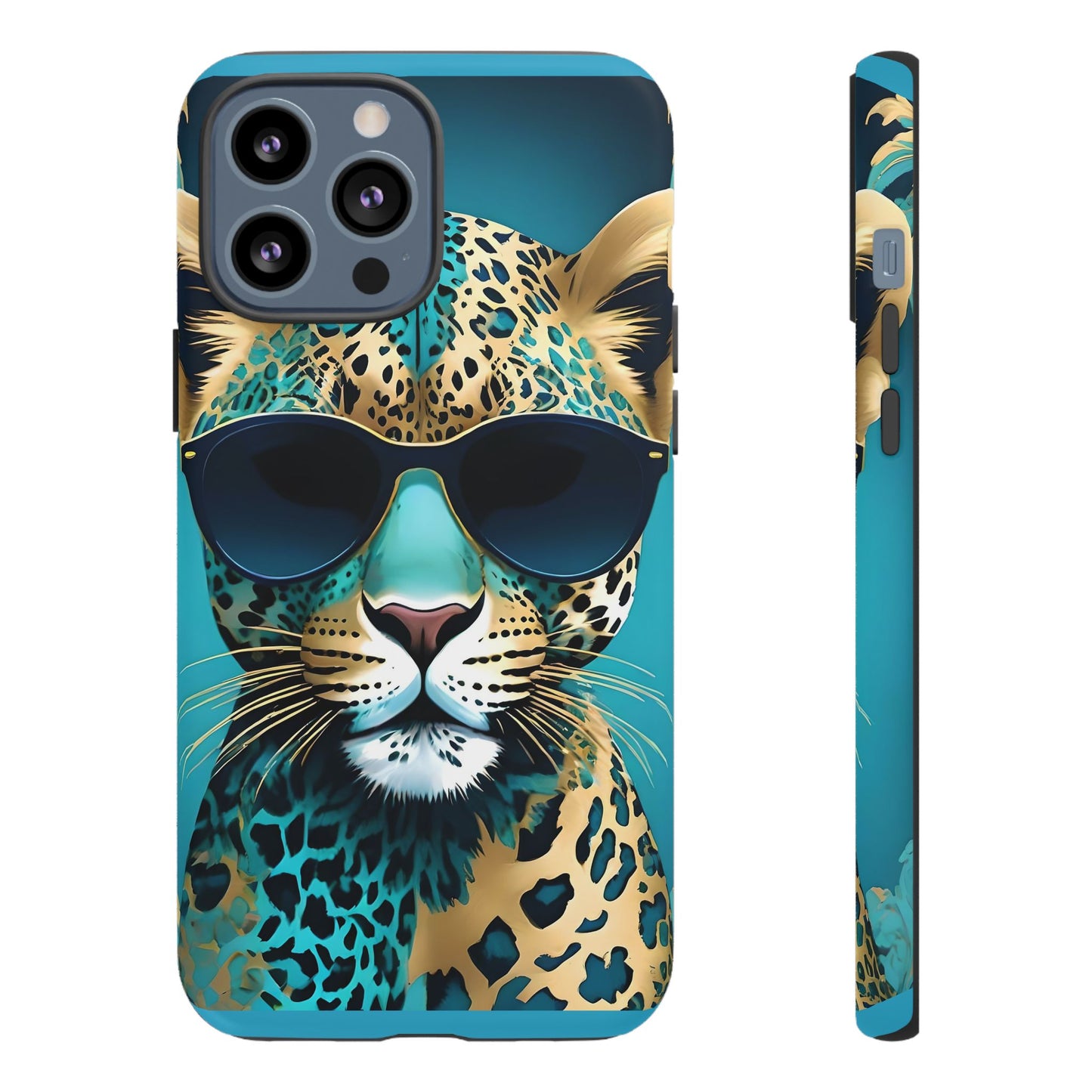 Phone Case - Aqua & Gold Leopard In Sunglasses Design