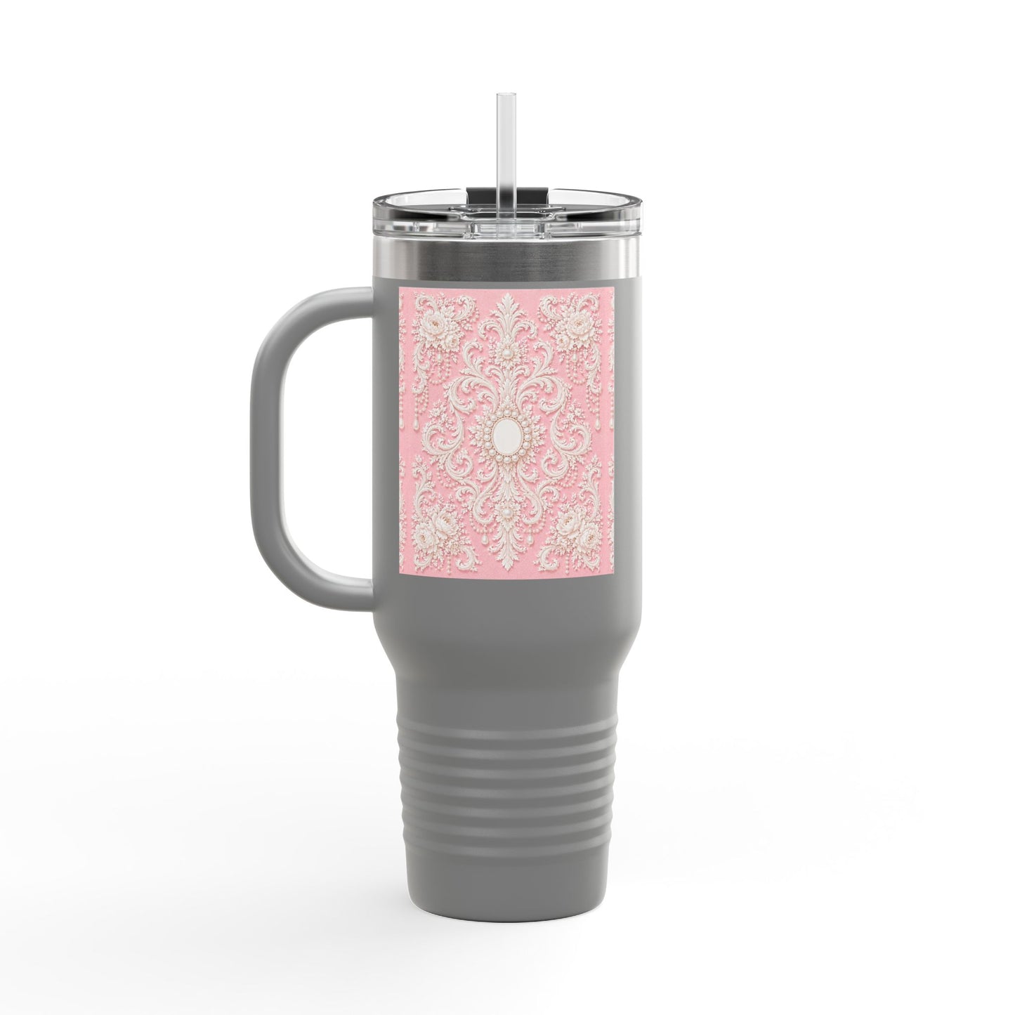 Pink Rococo 40oz Insulated Travel Mug – Pink Vintage Rococo Design