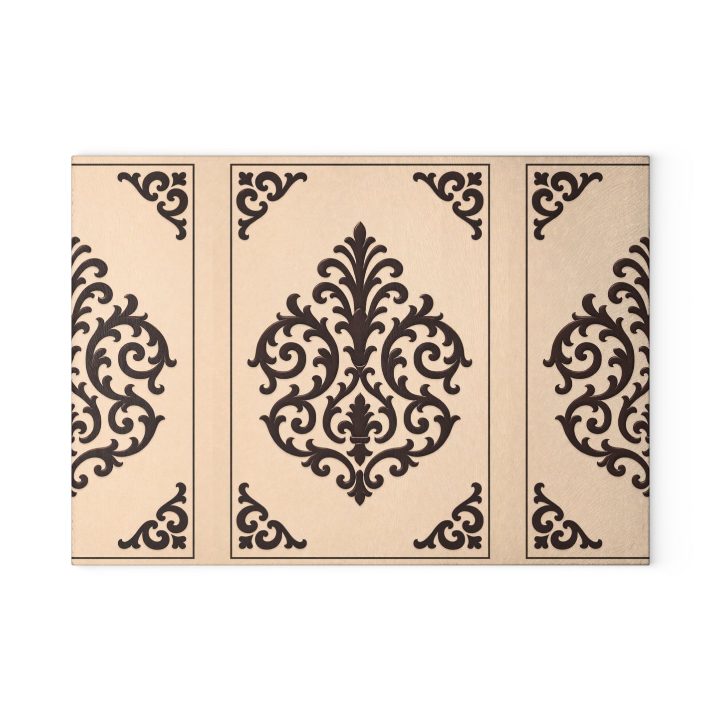 Almond-Beige & Brown Baroque Glass Cutting Board — Elegant Kitchen Trivet & Prep Surface
