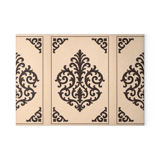 Almond-Beige & Brown Baroque Glass Cutting Board — Elegant Kitchen Trivet & Prep Surface