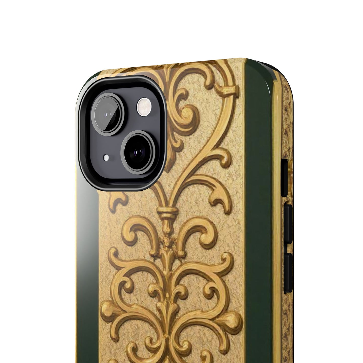Elegant Teal Striped Gold Baroque Vintage Phone Case, Durable Cell Phone Cover, Floral Phone Protection, Personalized Gift Idea