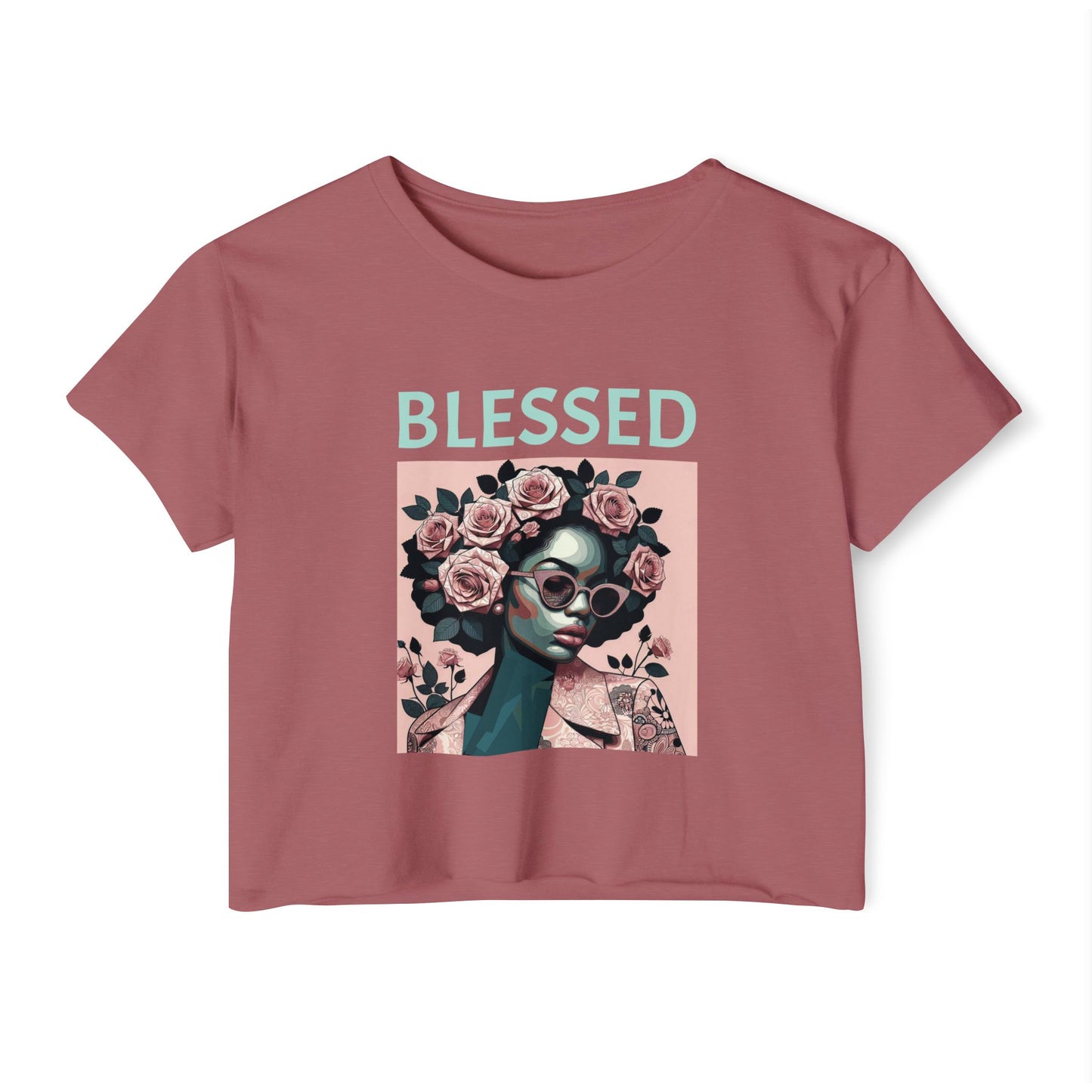 Women's Festival Crop Top - Blessed Graphic Tee, Boho Style Shirt, Summer Outfit, Gift for Her, Festival Wear, Trendy Casual Top - Mint Lettering