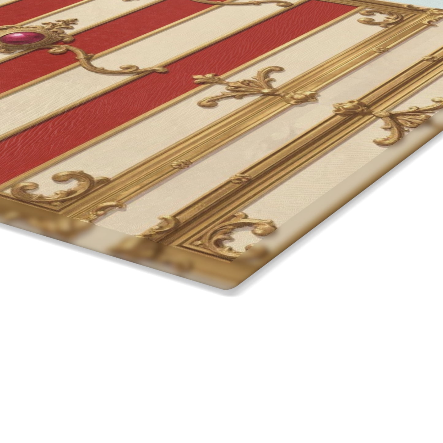Elegant Baroque Pattern Glass Cutting Board – Perfect for Home Chefs and Culinary Gifts - Alabaster & Dusk Orange Striped Baroque