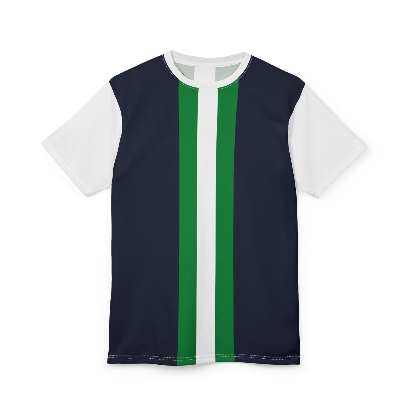 Lunar Midnight & Green-White Striped (White Collar) Modern Striped Unisex Tee – Casual Style, Graphic Design, Summer Fashion, Gift for Him/Her