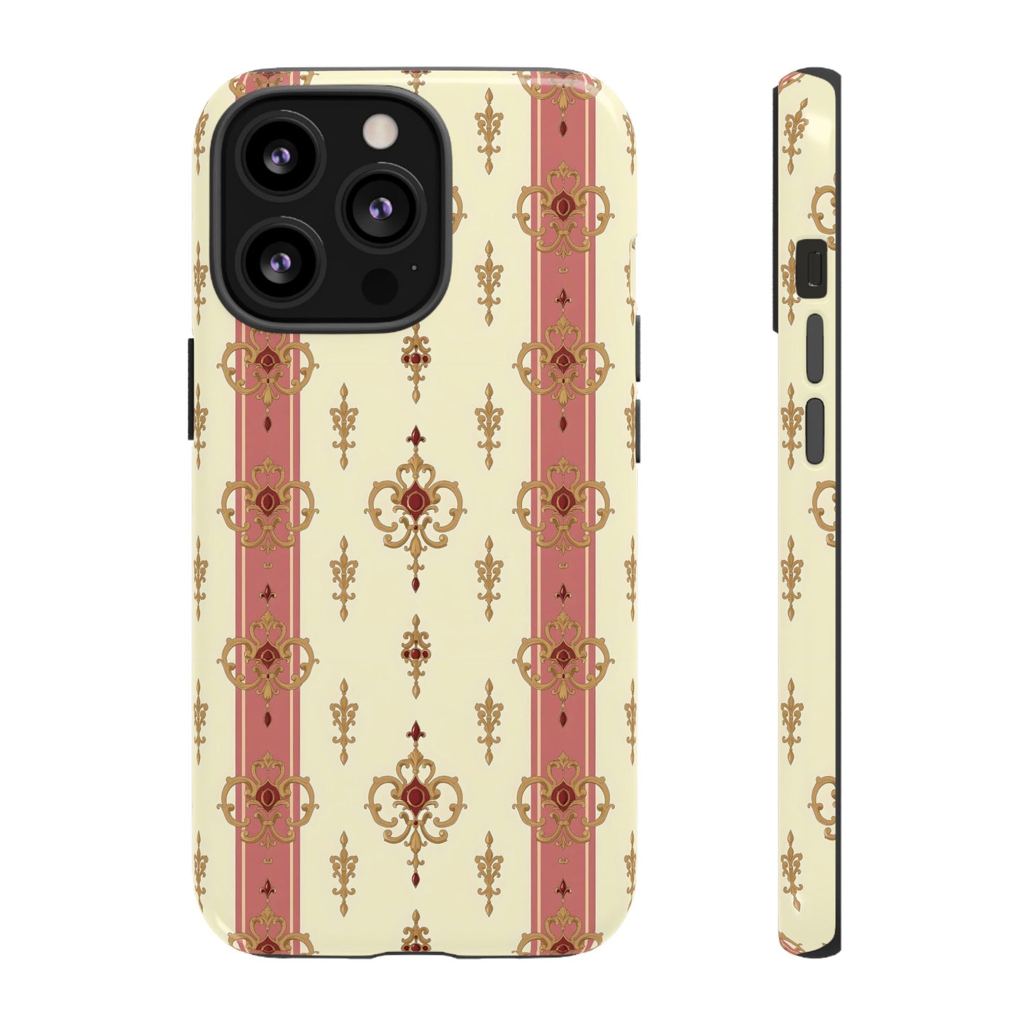 Elegant Floral Motif Phone Case - Tough Cases with Vintage Design - Mauve Striped Gold Damask