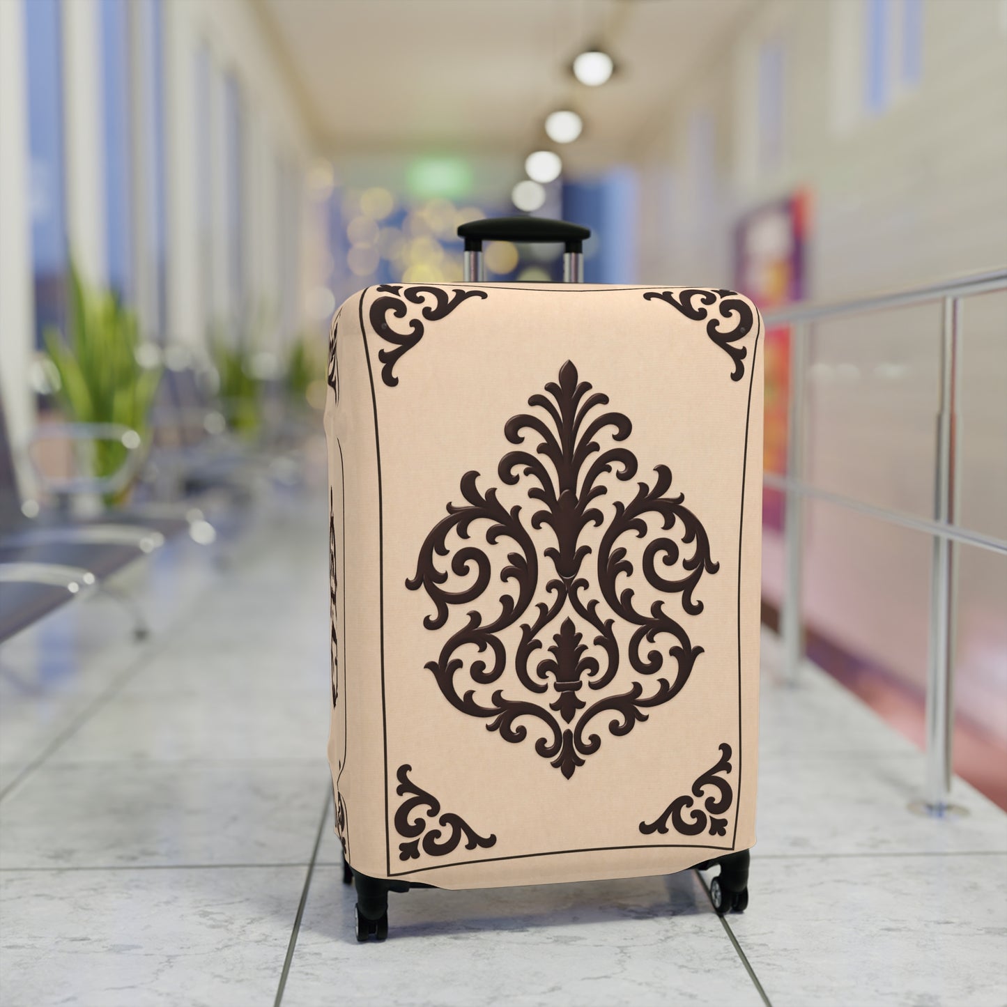 Almond-Beige & Brown Baroque Luggage Cover — Beige Vintage Travel Protector