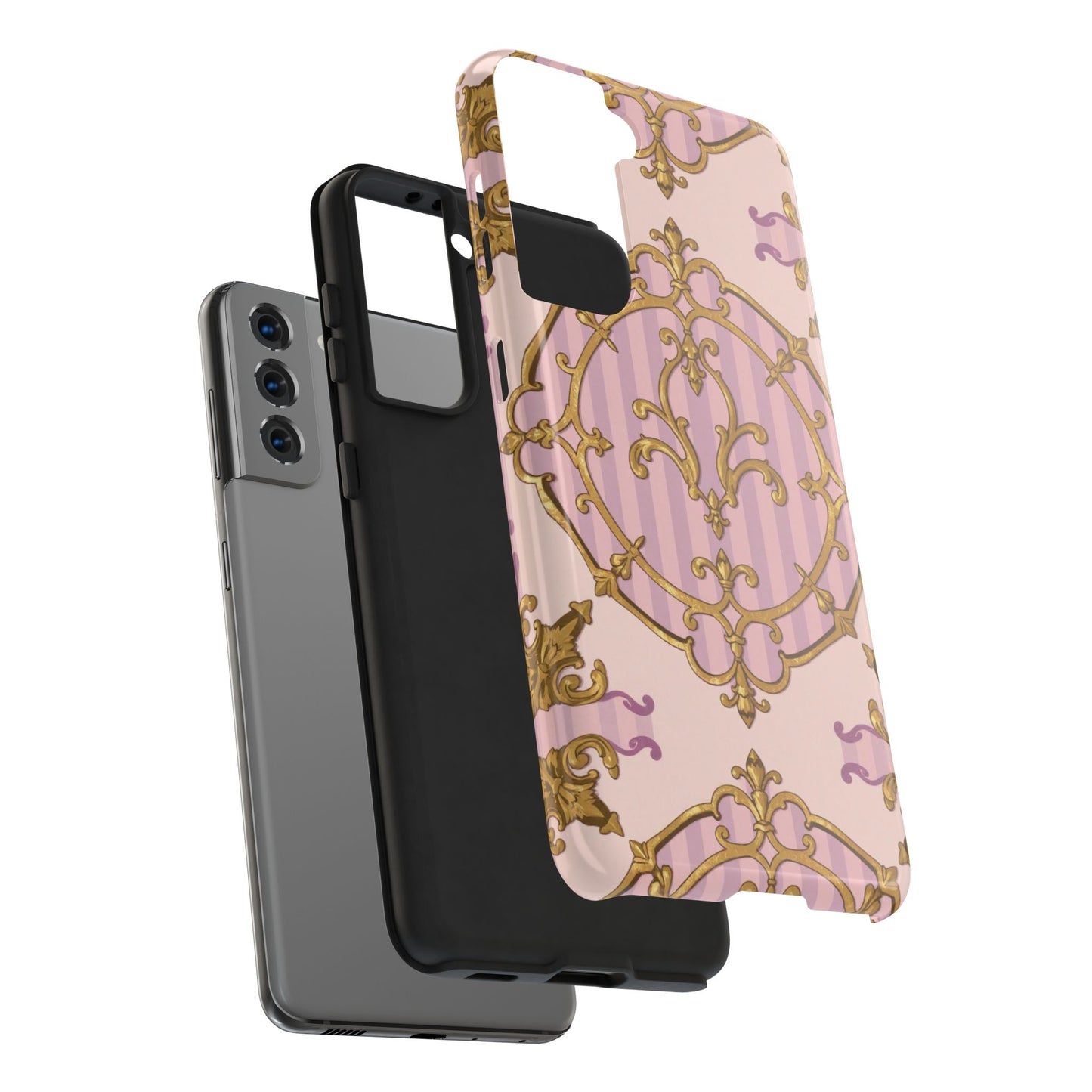 Elegant Vintage Phone Case, Tough Phone Case, Lavender & Alabaster Striped Gold Baroque Phone Cover, Stylish Phone Protector, Gift for Her