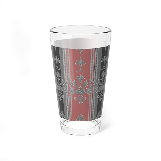 Elegant Decorative Mixing Glass - 16oz Vintage Floral Design - Gray & Mauve Striped Baroque