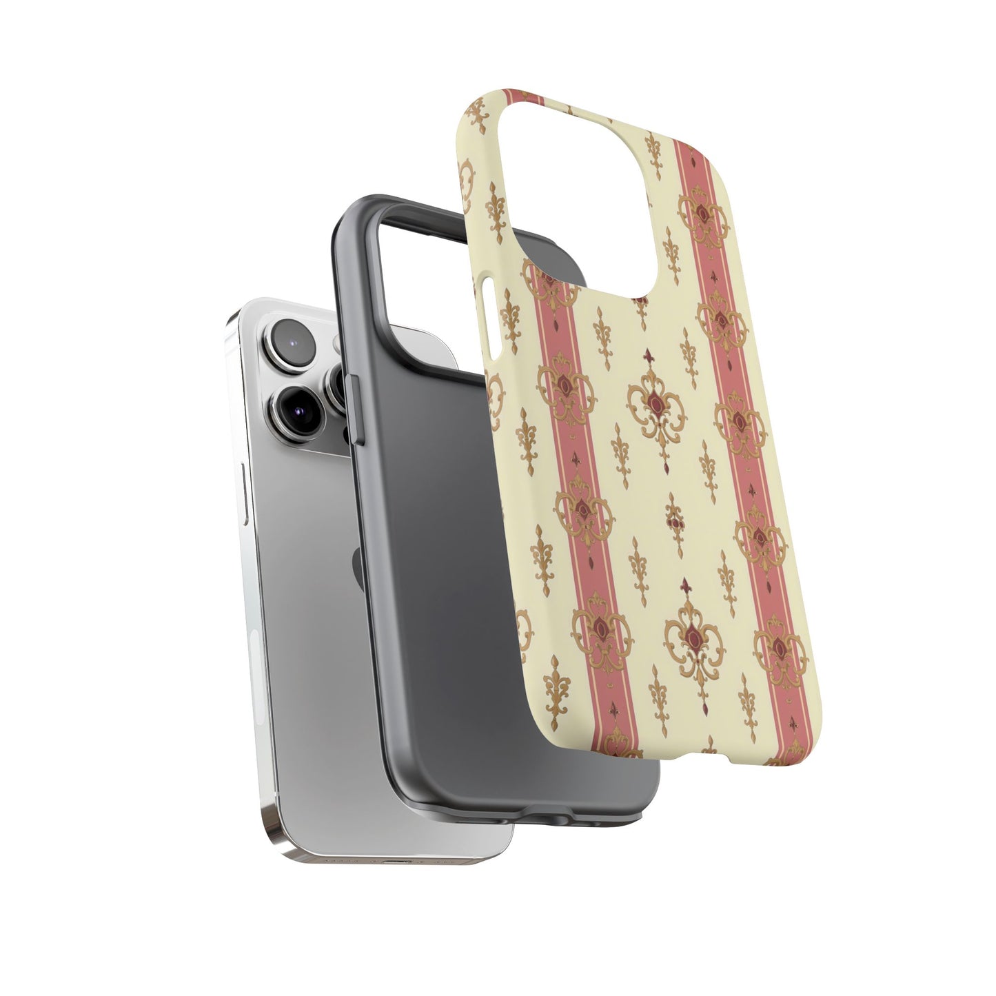 Elegant Floral Motif Phone Case - Tough Cases with Vintage Design - Mauve Striped Gold Damask