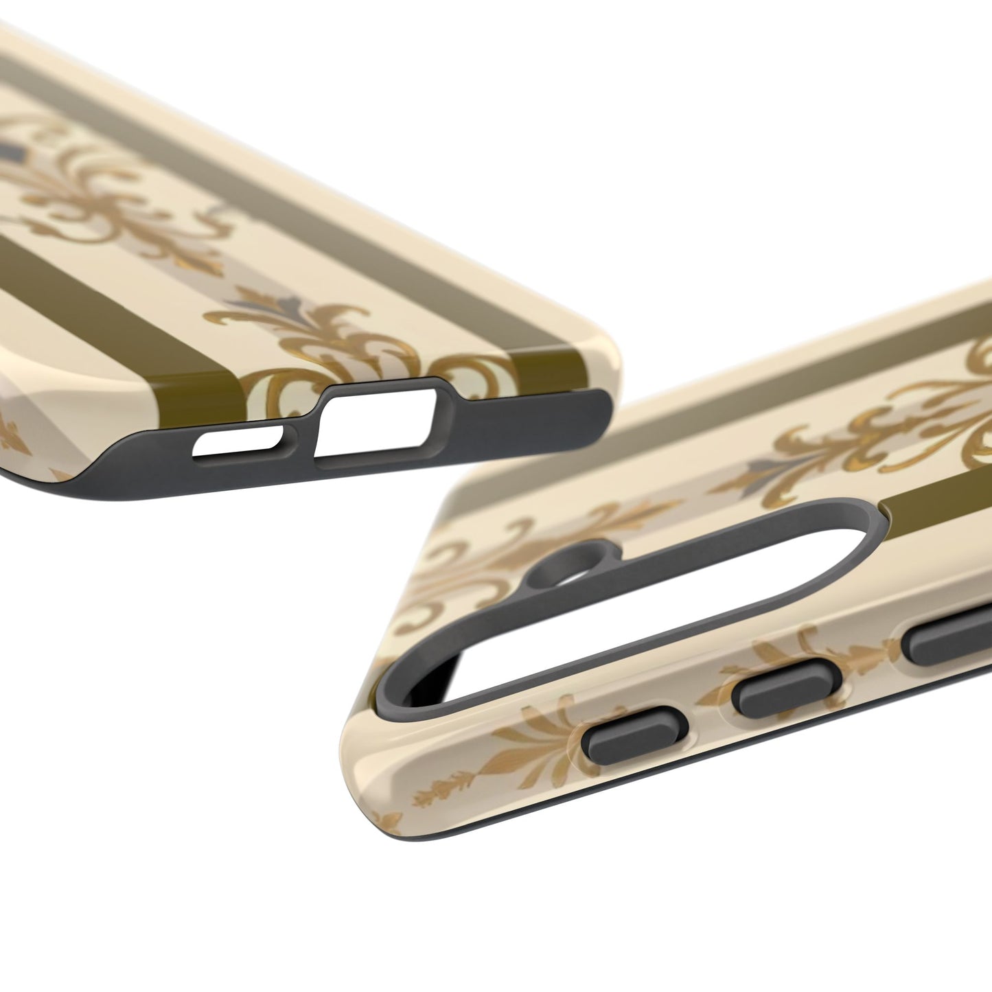 Elegant Floral Motif Phone Case - Tough Cases with Vintage Design - Olive Striped Gold Damask