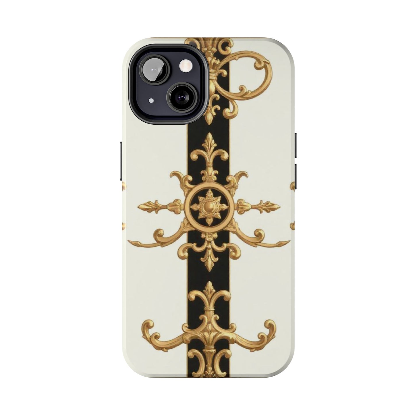 Elegant Baroque Tough Phone Case | Stylish Protection for Your Device, Gift for Her, Phone Accessories - Black & White Striped Gold Baroque