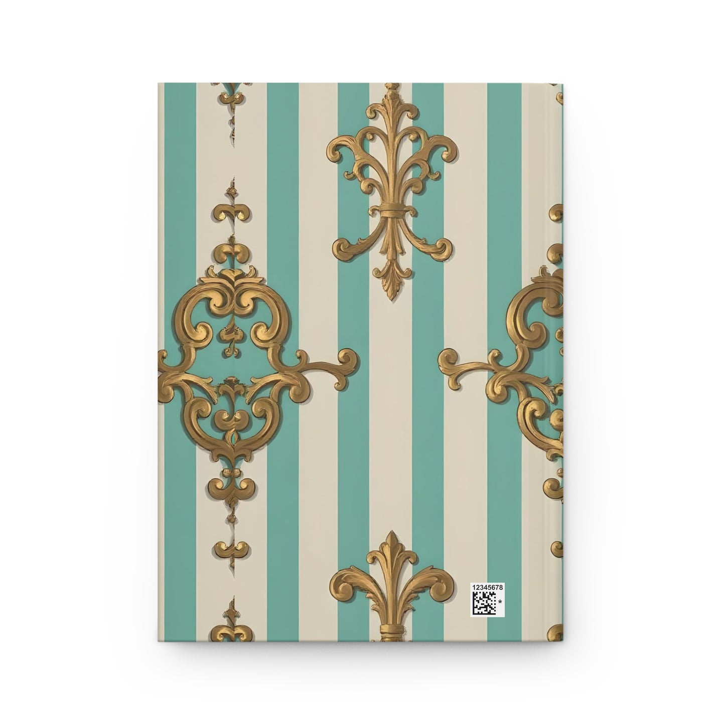 Elegant Striped Hardcover Journal - Floral Design, Vintage Style Notebook, Gift for Writers - Matte Green Striped Rococo
