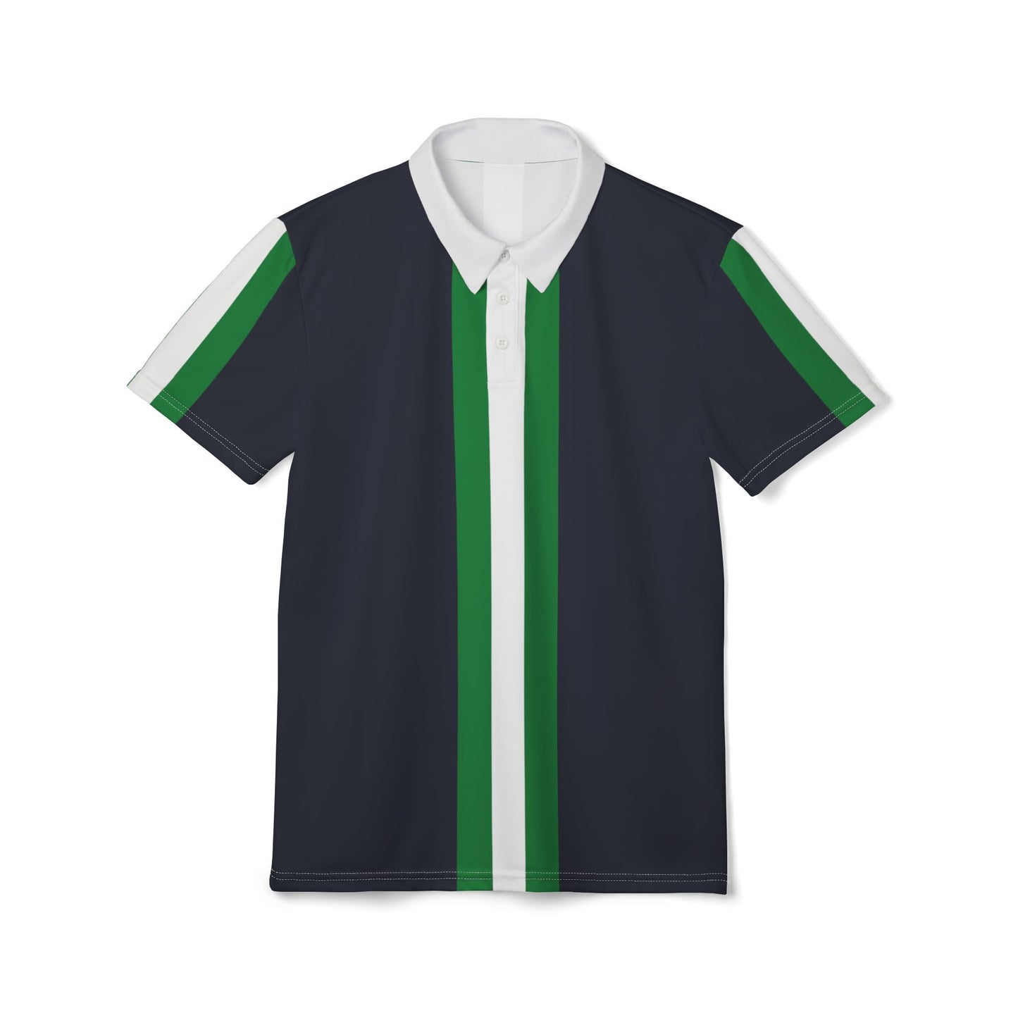 Lunar Midnight & Green-White Striped Stylish Unisex Polo Shirt - Sporty Vibe, Casual Wear, Perfect for Summer, Gift for Men and Women