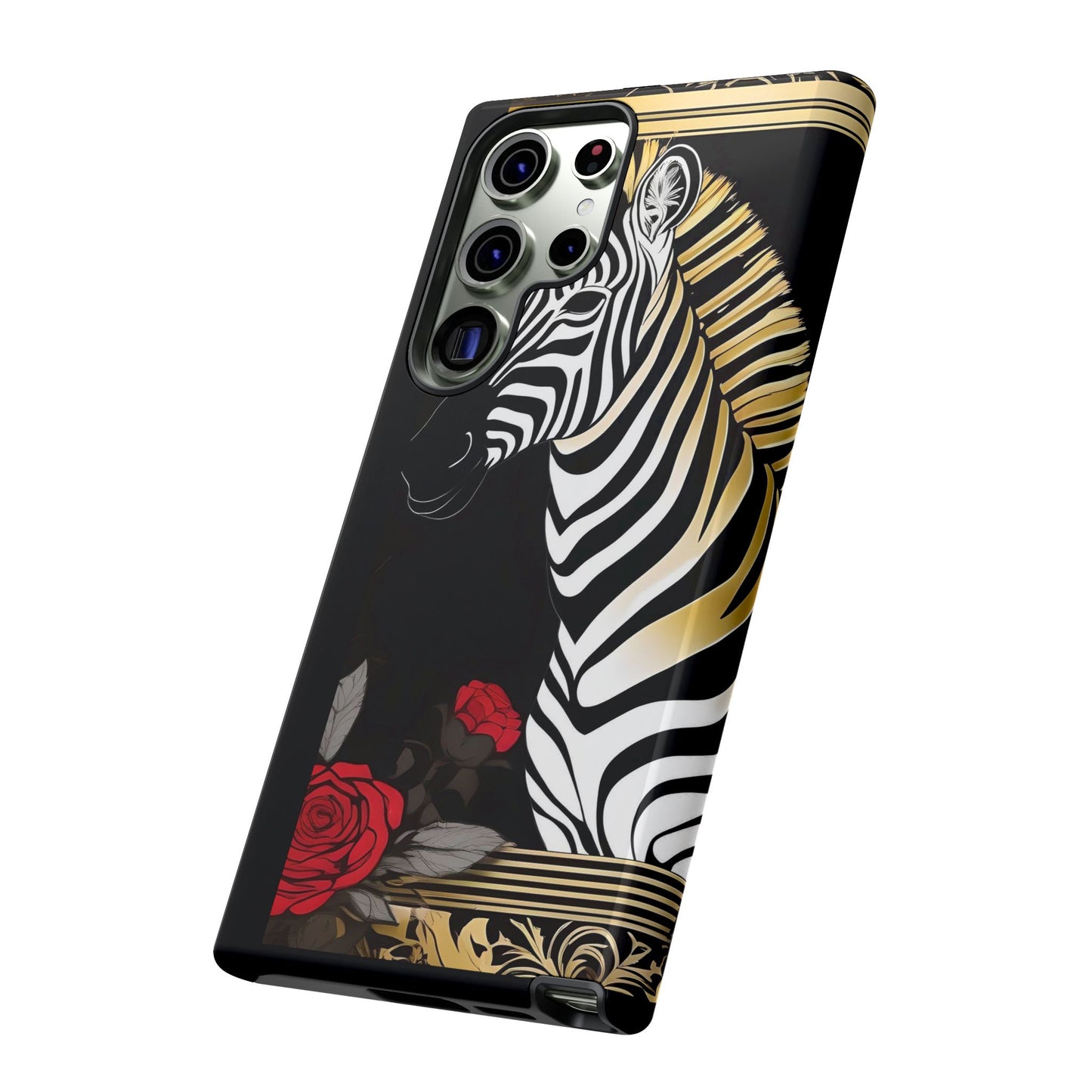 Phone Case - Elegant Zebra & Roses Design