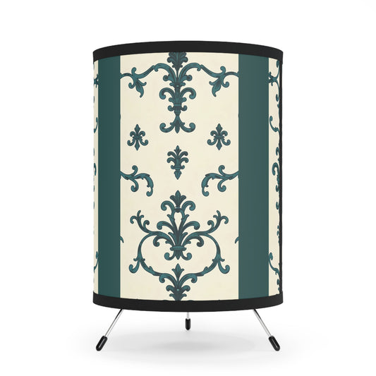Elegant Tripod Lamp with High-Res Printed Shade, Vintage Home Decor, Living Room Lighting, Unique Gift - Teal Striped Rococo