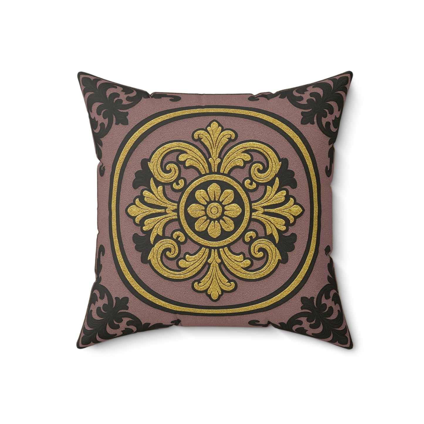 Elegant Gilded Mauve With Gold-Black Baroque Faux Suede Pillow, Decorative Cushion for Home Decor, Living Room Accent, Gift for Holidays