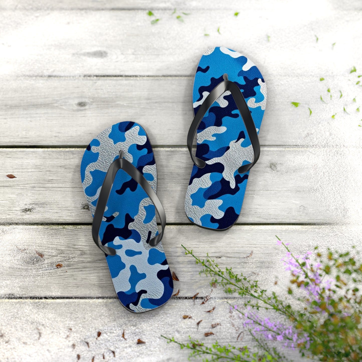 Camo Flip Flops - Stylish Beach Sandals for Summer, Casual Footwear, Vacation Essentials, Poolside Comfort, Outdoor Activities - Blue