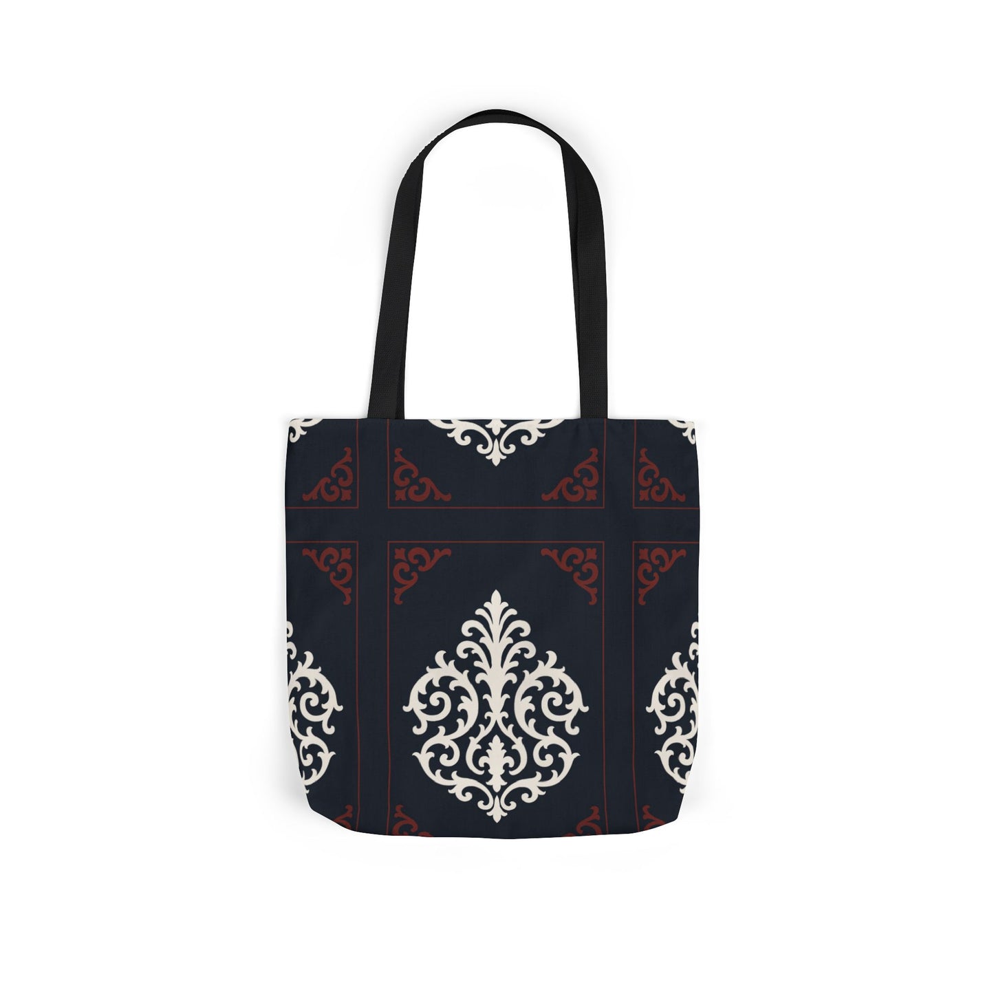 Dusk Blue-Maroon & White Baroque Pattern Canvas Tote Bag — Elegant Dusk Blue & White Reusable Market Bag