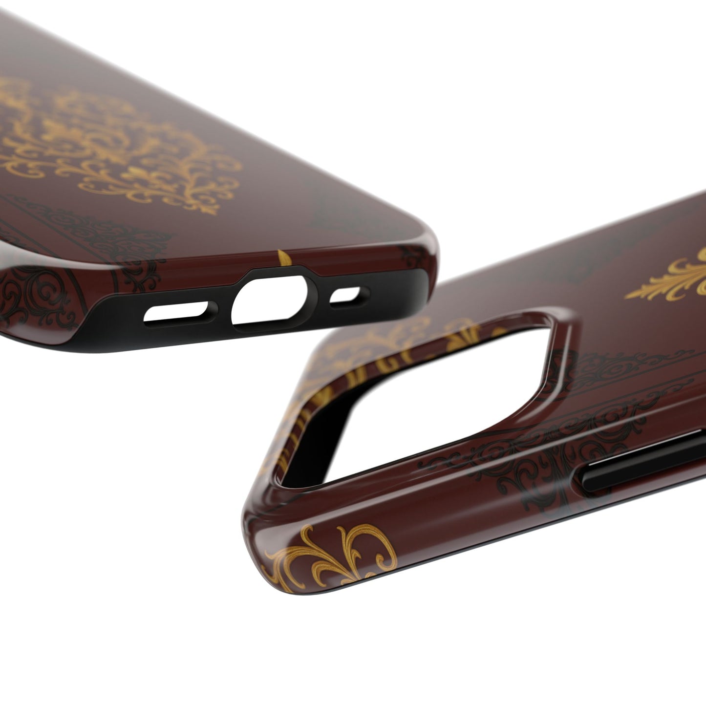 Dusk Burgundy-Black & Gold Baroque Tough Phone Case — Ornate Gold Baroque on Burgundy