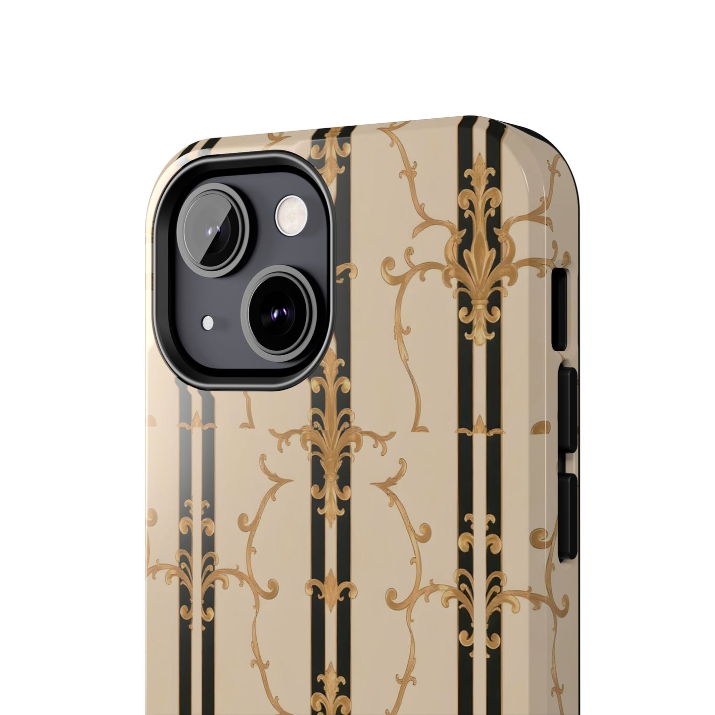 Elegantly Tough Phone Cases | Stylish Phone Covers, Durable Cases, Fashionable Accessories - Black & Beige Striped Damask