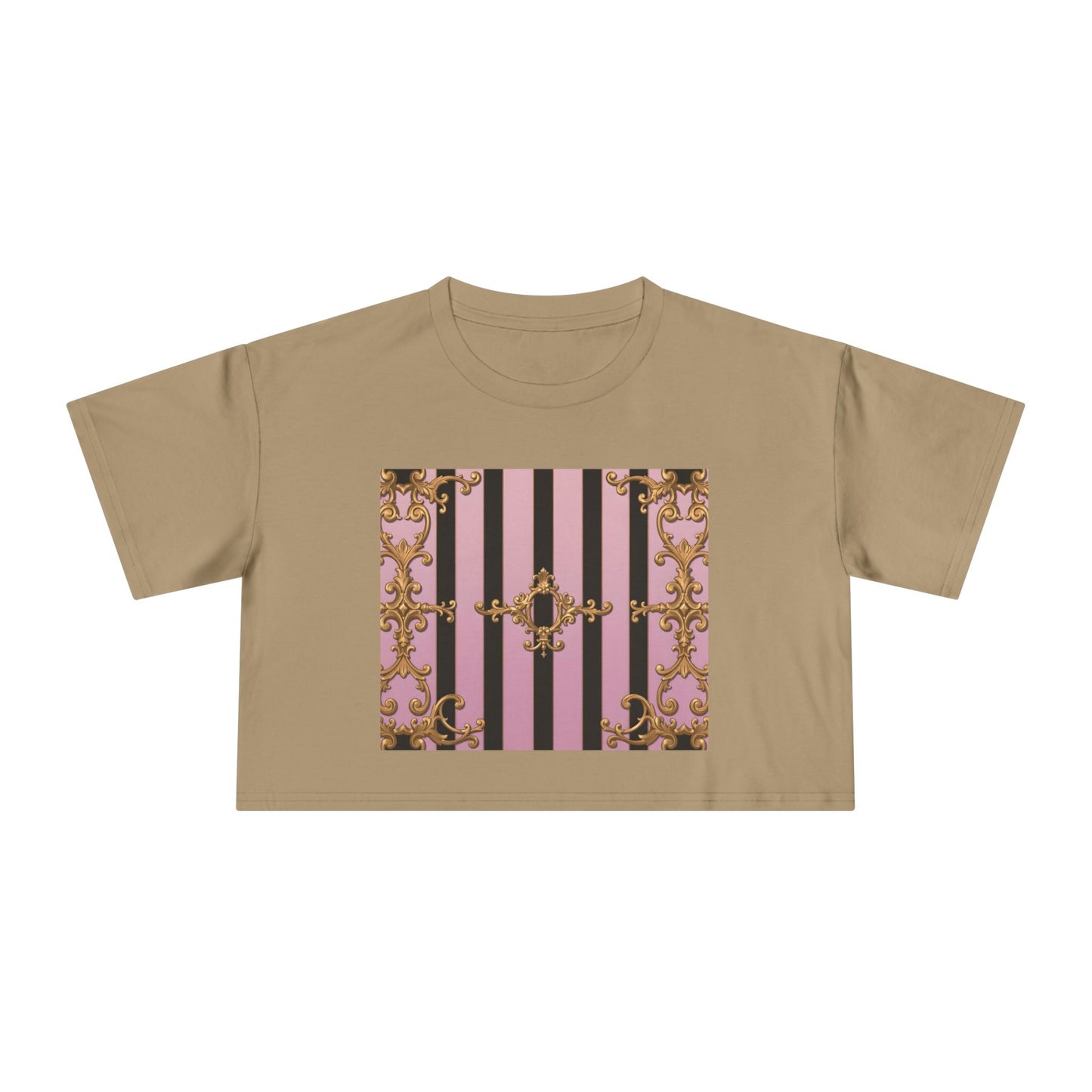 Chic Baroque Women's Crop Tee, Boho Style Top, Casual Summer Shirt, Trendy Gift for Her, Stylish Crop Top for Festivals & Everyday