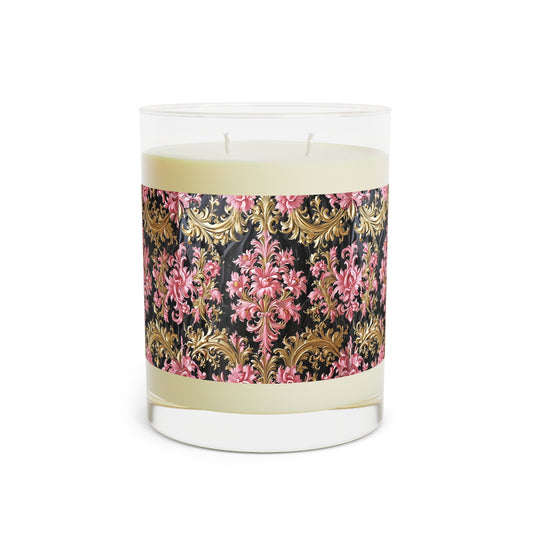 Elegant Floral Scented Candle, Vintage Home Decor, Relaxation Gift, Wedding Favors - Black & Pink Oil Painting Style Rococo