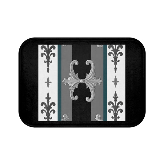 Elegant Vintage Bath Mat with Ornate Design for Luxurious Home Decor - Striped Minimal Damask