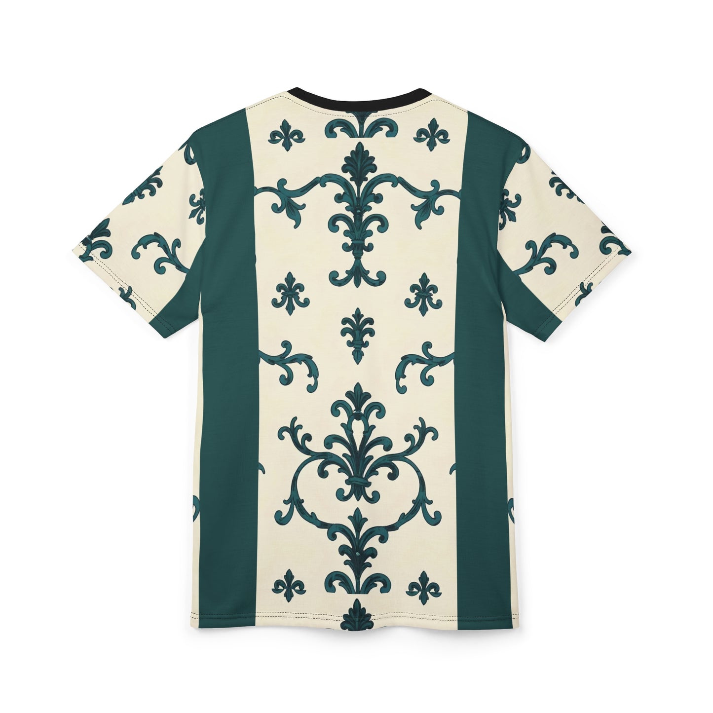 Unisex Cut & Sew Tee (AOP) - Teal Striped Rococo