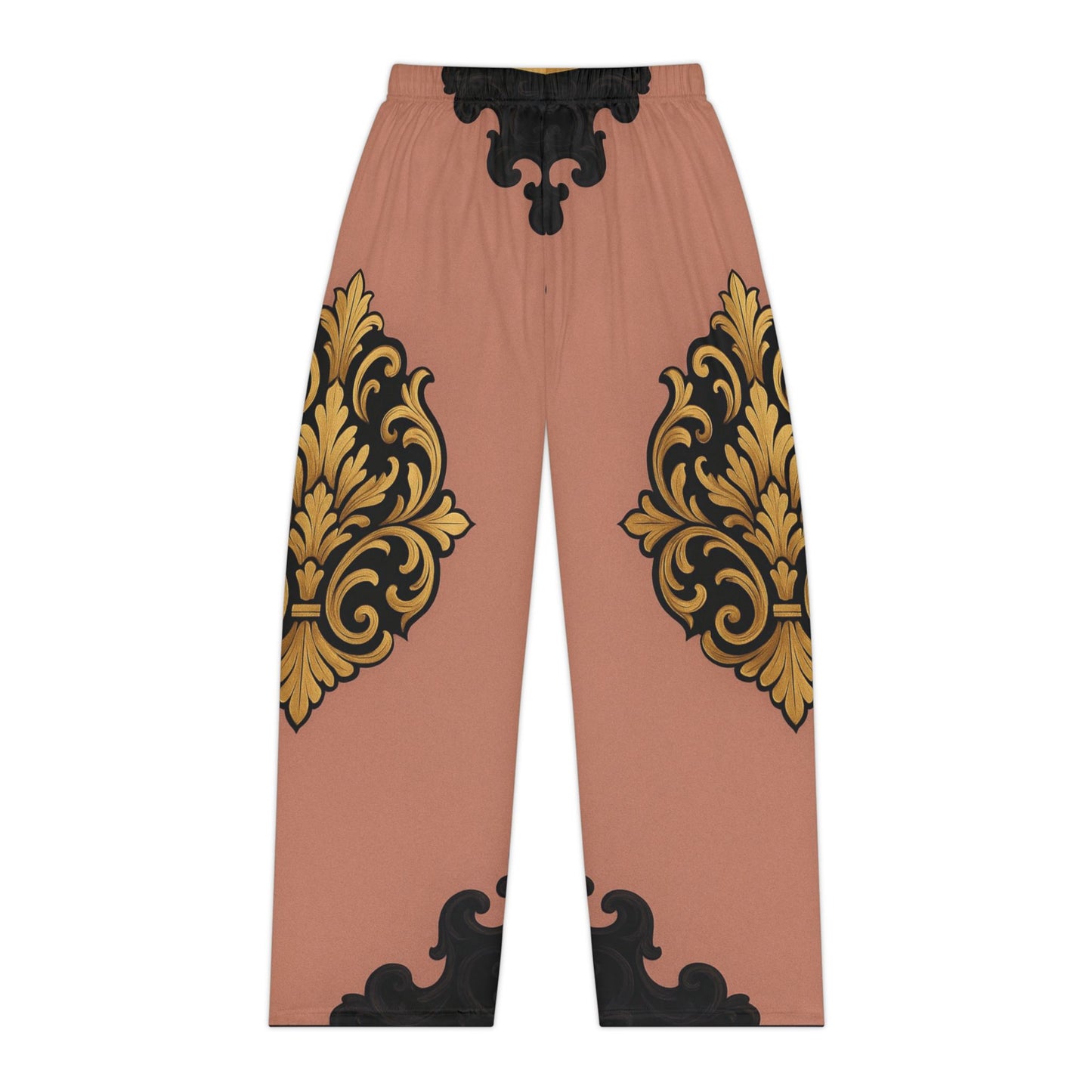 Mauve & Black-Gold Baroque Pajama Pants — Women's Luxe Lounge Trousers
