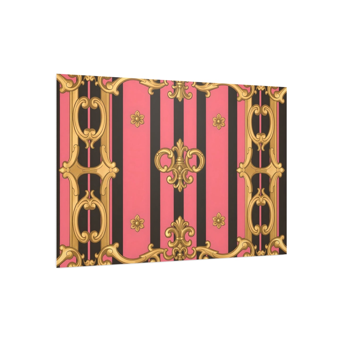 Elegant Decorative Foam Board - Chic Wall Decor, Glam Home Art, Stylish Backdrop, Gift for Her - Pink & Black Striped Gold Baroque